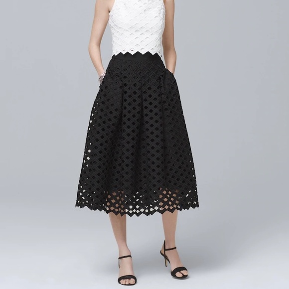 LATTICE BLACK FULL MIDI SKIRT - Picture 1 of 4
